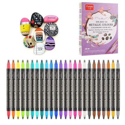 Multi-Color Metallic Paint Marker Pens with Dual Tips