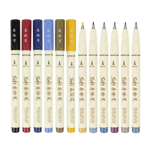 6pcs Brush and Fine Tip Marker Pens for Calligraphy