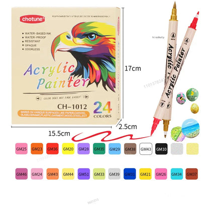 Multi-Color Dual-Tip Acrylic Paint Markers - Brush & Fine Tips