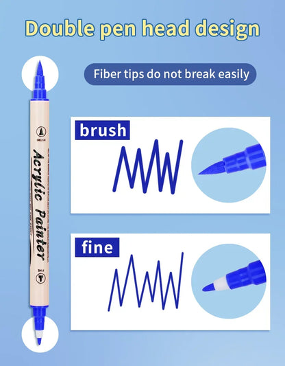 Multi-Color Dual-Tip Acrylic Paint Markers - Brush & Fine Tips