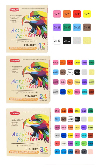 Multi-Color Dual-Tip Acrylic Paint Markers - Brush & Fine Tips