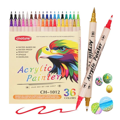 Multi-Color Dual-Tip Acrylic Paint Markers - Brush & Fine Tips