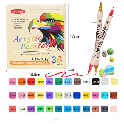 Multi-Color Dual-Tip Acrylic Paint Markers - Brush & Fine Tips