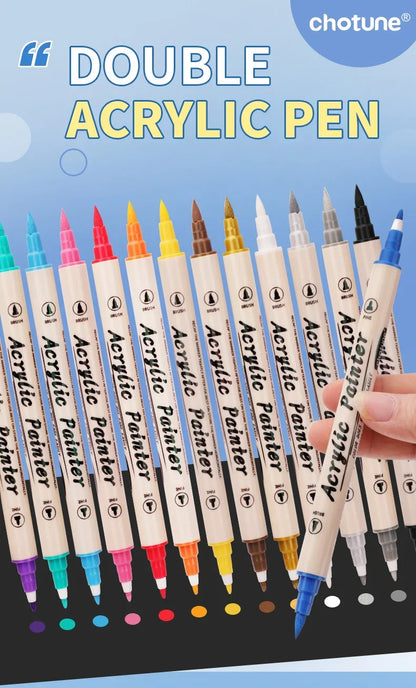 Multi-Color Dual-Tip Acrylic Paint Markers - Brush & Fine Tips