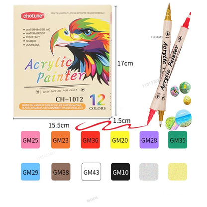 Multi-Color Dual-Tip Acrylic Paint Markers - Brush & Fine Tips