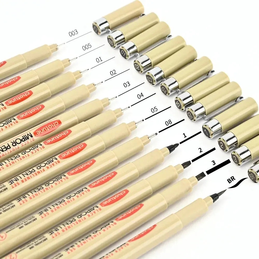 12pcs Waterproof Fineliner Pens for Sketching and Manga