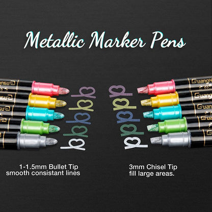 Multi-Color Metallic Paint Marker Pens with Dual Tips