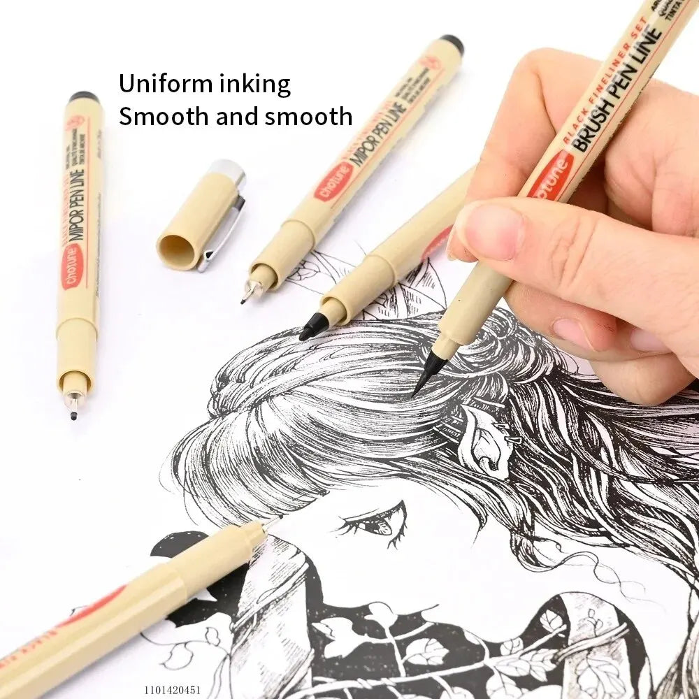 12pcs Waterproof Fineliner Pens for Sketching and Manga