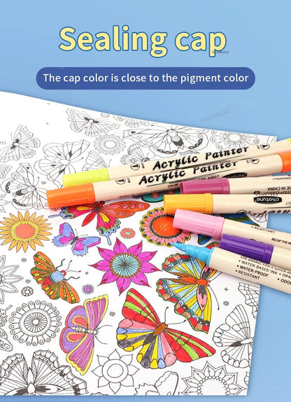 Multi-Color Dual-Tip Acrylic Paint Markers - Brush & Fine Tips