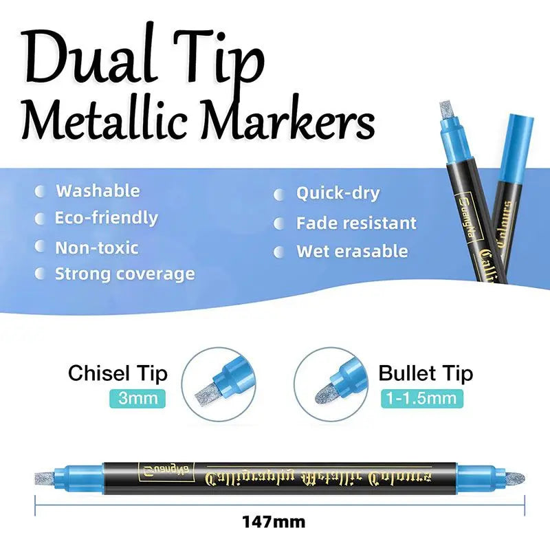 Multi-Color Metallic Paint Marker Pens with Dual Tips